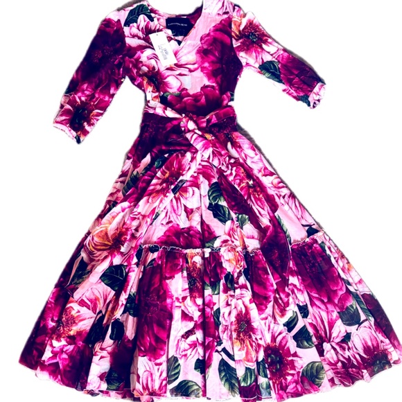 BNWT Samantha Sung Anna Giant Pink Poppies Dress Sz 4 - Picture 2 of 4